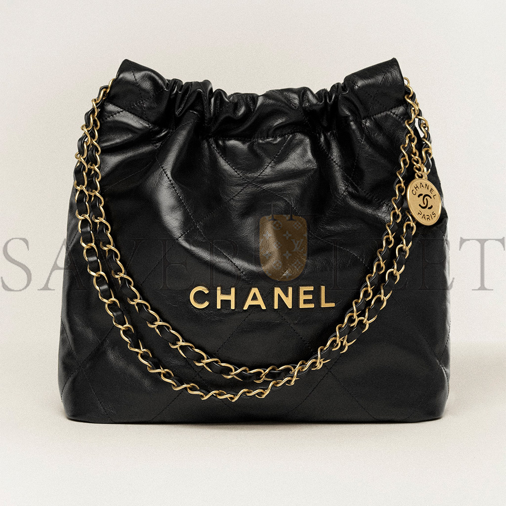 Ch*el master 22 small handbag shiny calfskin gold-tone metallic black as3260 (37*35*7cm)